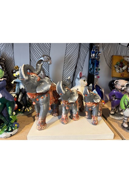 Dekoratif 3'lü Jumbo Fil Biblo Set Polyester