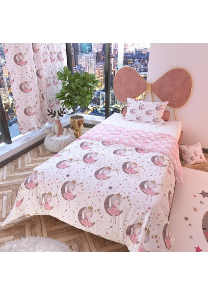 Ay Kız Beyaz Çift Taraflı Çocuk Nevresim Takımı Polycotton