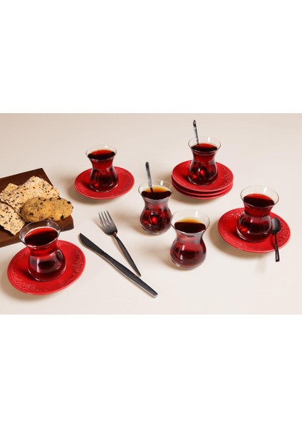 Suzanne Seasons Kırmızı 6 Kişilik Çay Takımı