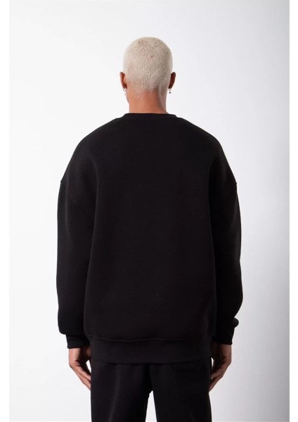 Unisex Biskilet Yaka Üç Iplik Sweatshirt - Siyah fiyatları