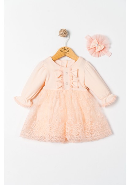 Kız Bebek Mevlütlük Elbise Bandanalı Dantelli