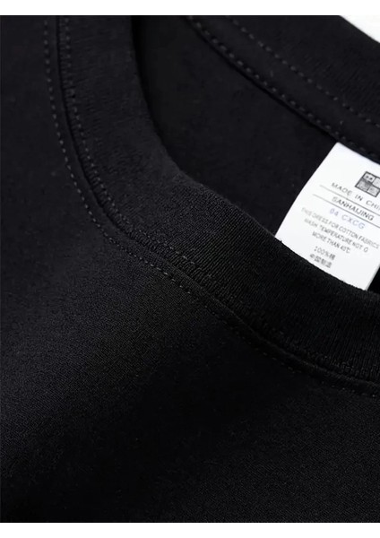 Rahat Bisiklet Yaka Tişört, Yaratıcı Karikatür Baskı - Yumuşak Polyester, Her Mevsim Giyilebilir- Siyah indirimleri