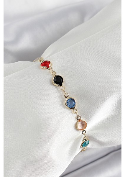 Pirinç Asorti Model Gold Renk Zirkon Taşlı Kadın Bileklik