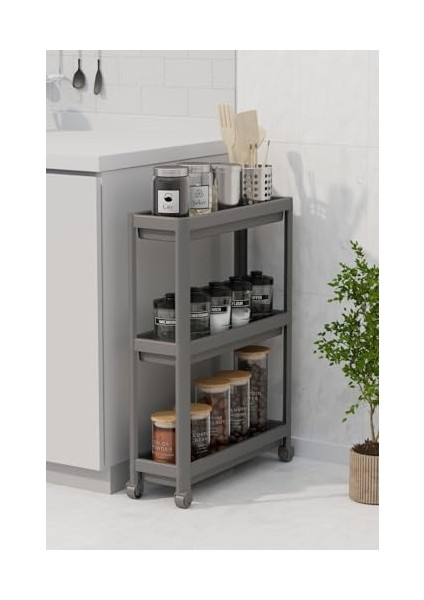 Life 3 Katlı Tekerlekli Slim Gri Mutfak Rafı MIT1127 modelleri