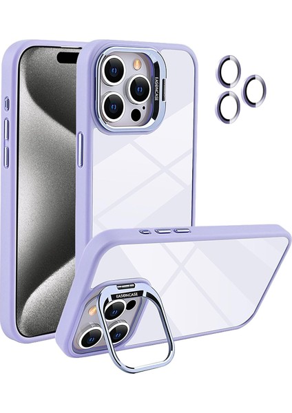 15 Pro Görünmez Stand ve Kamera Korumalı Askeri Sınıf Darbeye Dayanıklı Kılıf Lila