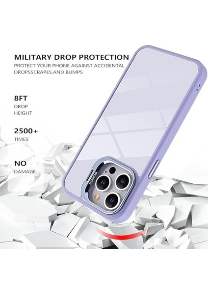 15 Pro Görünmez Stand ve Kamera Korumalı Askeri Sınıf Darbeye Dayanıklı Kılıf Lila modelleri