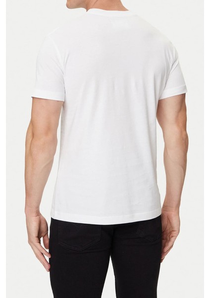 Erkek Regular Fit Altın Rengi Varak Baskı Amblemli Bisiklet Yaka T-Shirt - Beyaz fiyatları