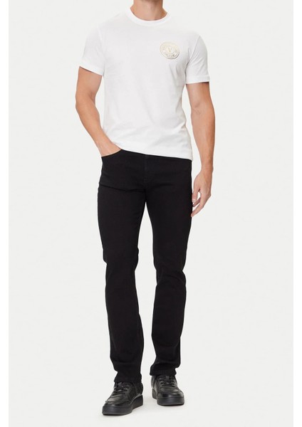 Erkek Regular Fit Altın Rengi Varak Baskı Amblemli Bisiklet Yaka T-Shirt - Beyaz modelleri