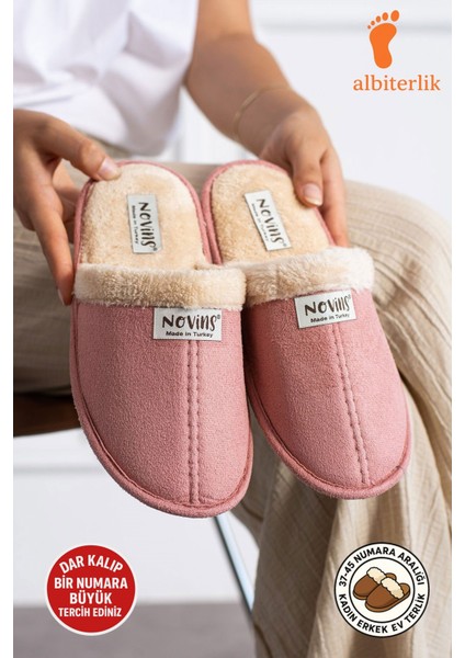 Unisex Kadın Erkek Kombin Rahat Taban Pofuduk Sıcak Astarlı Kürklü Çeyiz Bohça Ev Terliği