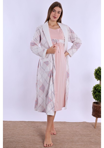 Pudra %100 Pamuk Sabahlıklı Hamile Lohusa Gecelik Takım fiyatları