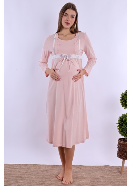 Pudra %100 Pamuk Sabahlıklı Hamile Lohusa Gecelik Takım fırsatları