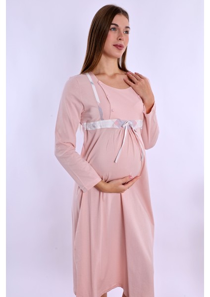 Pudra %100 Pamuk Sabahlıklı Hamile Lohusa Gecelik Takım indirimleri