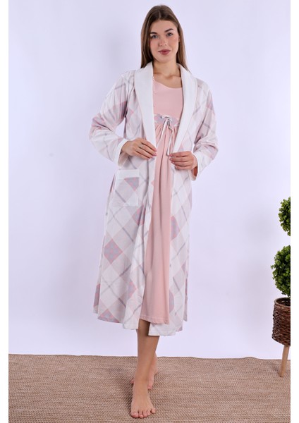 Pudra %100 Pamuk Sabahlıklı Hamile Lohusa Gecelik Takım