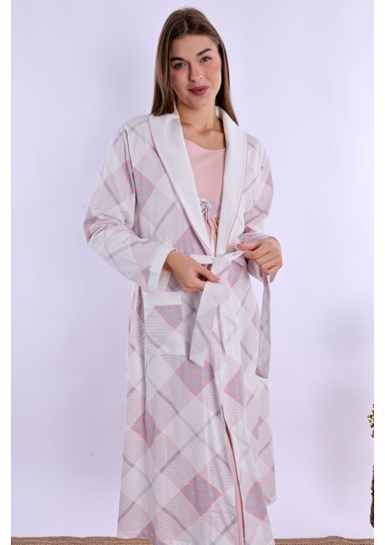 Pudra %100 Pamuk Sabahlıklı Hamile Lohusa Gecelik Takım