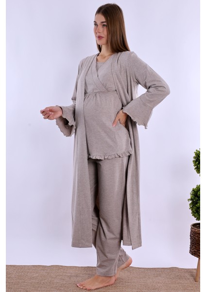 Bej Sabahlıklı Hamile Lohusa Pijama Takımı fiyatları