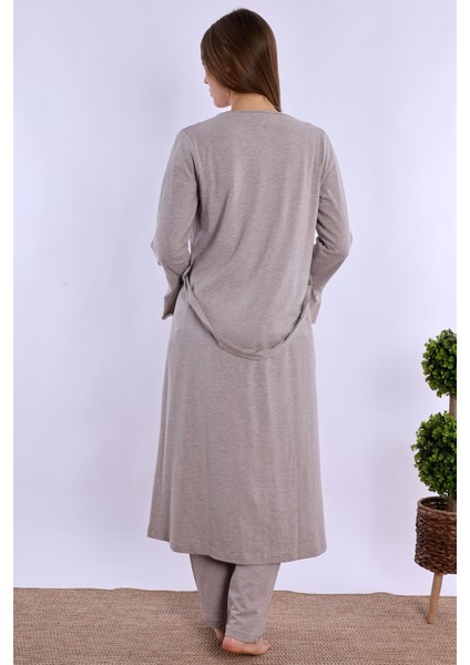 Bej Sabahlıklı Hamile Lohusa Pijama Takımı modelleri