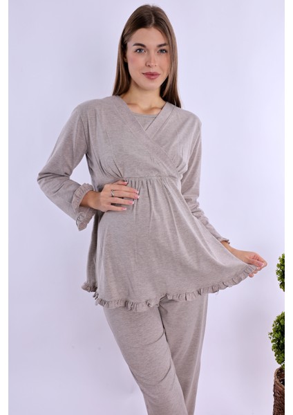 Bej Sabahlıklı Hamile Lohusa Pijama Takımı indirimleri