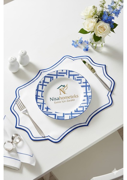 6 Adet Nakışlı Keten Amerikan Servis - Keten Supla