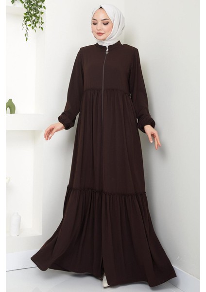 Büzgü Detaylı ferace Kahverengi HM2034 fiyatları