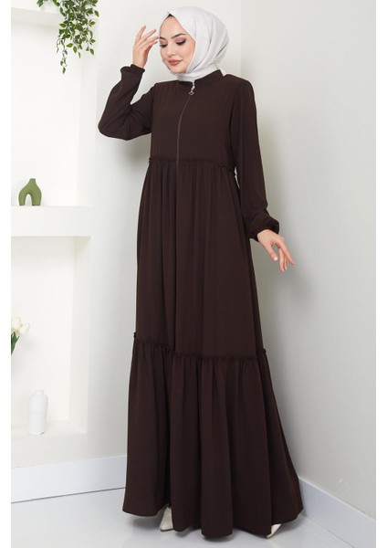 Büzgü Detaylı ferace Kahverengi HM2034 modelleri