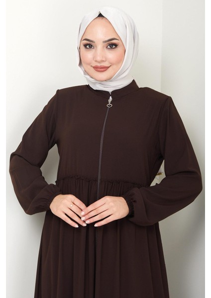 Büzgü Detaylı ferace Kahverengi HM2034 fırsatları