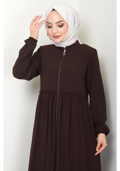 Büzgü Detaylı ferace Kahverengi HM2034
