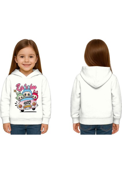 Unisex Labubu Baskılı Çocuk Swaetshirt Kapüşonlu 3 Iplik Şardonlu