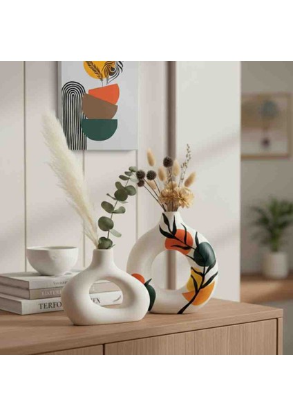 Bohem Desenli 2'li Halka Vazo Seti Ev Ofis Dekoru Hediyelik Set modelleri