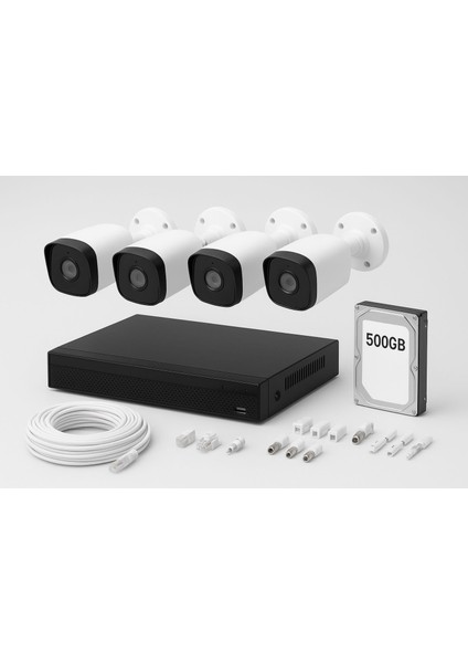 4 Kameralı Ip Güvenlik Kamera Seti – Nvr Kayıt Cihazı + 500GB HDD + 100M Cat6 Kablo – Tak Çalıştır Kolay Kurulum