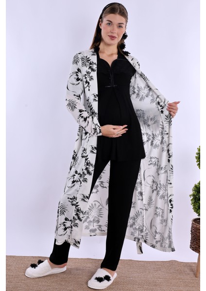 Siyah Sabahlıklı Hamile Lohusa Pijama Takımı