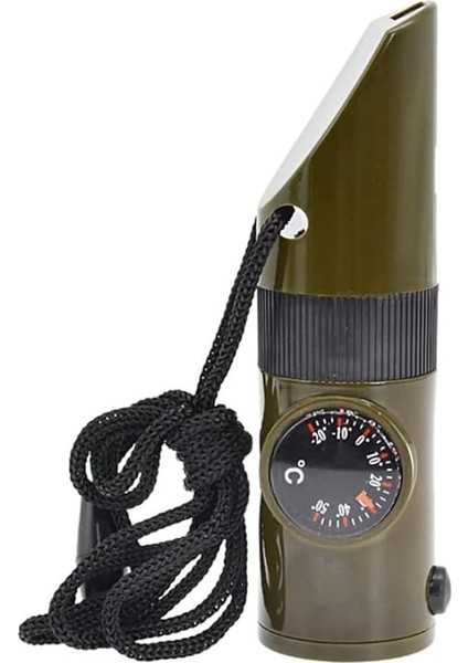 7in1 Yüksek Desibel Termometreli Pusulalı Ledli Kamp ve Deprem Çanta Düdüğü / FC226