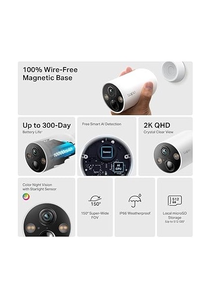 Tapo C425, 2k 4mp Qhd, Aı Desteği, Renkli Gece Görüşü, 300 Gün Şarj Süresi, Su Geçirmez, Yerel/bulut Depolama, 150° Geniş Açılı, Solar Panel Desteği, Kablosuz Bataryalı Güvenlik Kamerası fırsatları