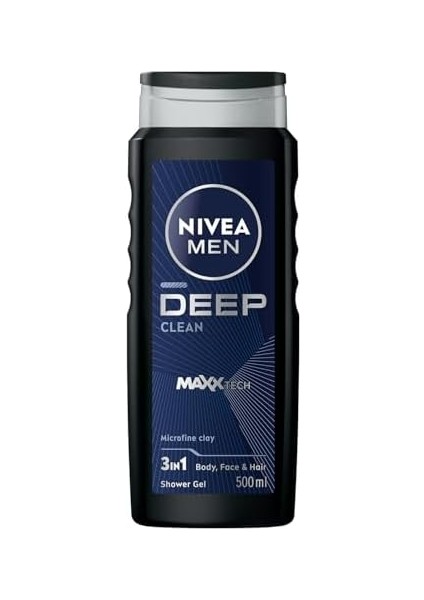 Nıvea Men Erkek Deep Dimension Duş Jeli 500 Ml,derinlemesine Temizlik,bakımlı Cilt,vücut,yüz ve Saç Için,ferah Koku,aktif Karbon