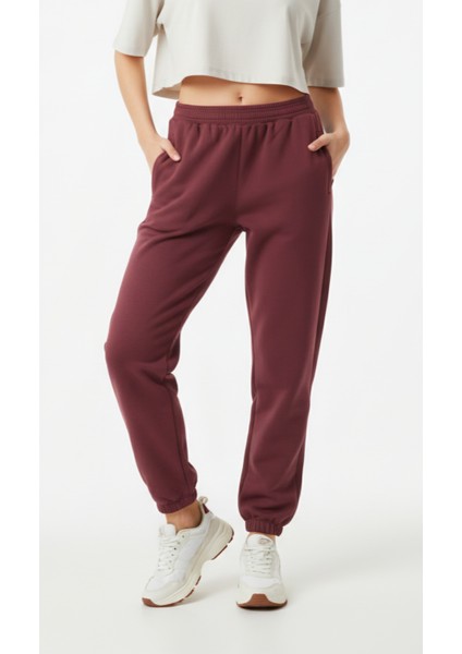 Kadın Üç Iplik Şardonlu Fermuarlı Cepli Lastikli Paça Eşofman Altı