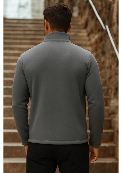 Erkek Fermuarlı Trend Kışlık Cepli Füme Polar Hırka indirimleri