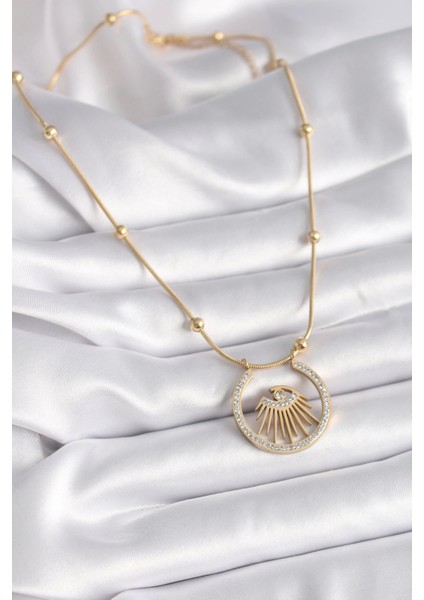 Bfs 316L Çelik Gold Renk Zirkon Taşlı Göz Model Kadın Kolye fiyatları