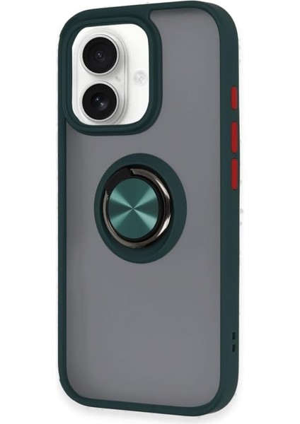 Aksesuar 16 ile Uyumlu Arka Kısmı Mat Şeffaf Yapıya Sahip Manyetik Yüzük Kenarları Silikon Tpu Malzemeden Üretilmiş Renkli Tuşlara Sahip Kamera Korumalı Transparan Kılıf (Yeşil)