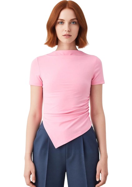 Kadınlar Için Modern Kayık Yaka Vücuda Oturan Asimetrik Detaylı Örme Bluz Kaliteli Şık Rahat