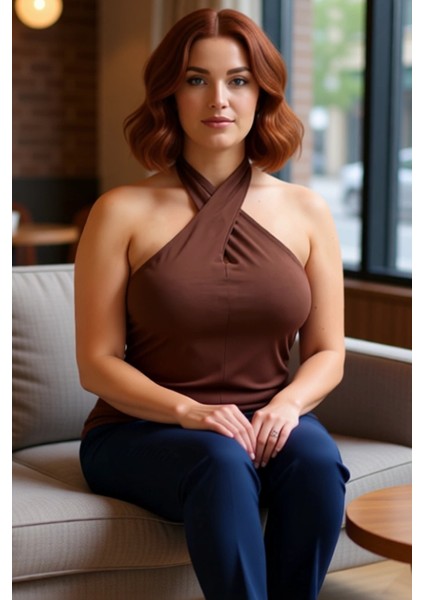 Kadın Pamuklu Halter Yaka Örme Crop Üst Kaliteli Şık Rahat Modern Zarif Günlük fırsatları