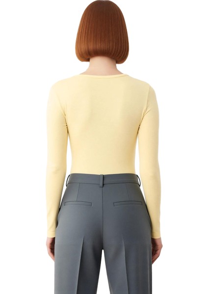 Kadın Uzun Kollu Düğmeli Bisiklet Yaka Fitted Örme Üst Kaliteli Şık Rahat Modern Zarif Günlük fiyatları