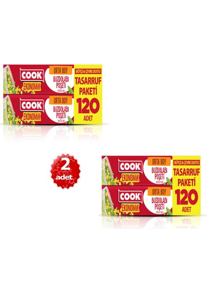 x 2 Adet Ekonomik Orta Boy Buzdolabı Poşeti 120 Adet