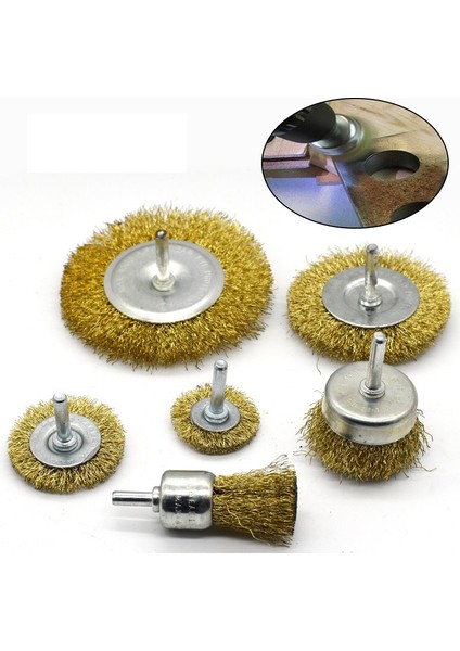 6 Parça Matkap Ucuna Takılan Pimli Tel Fırça Seti -Pas Yağ Kir Boya Yapışkan Çözücü Fırça