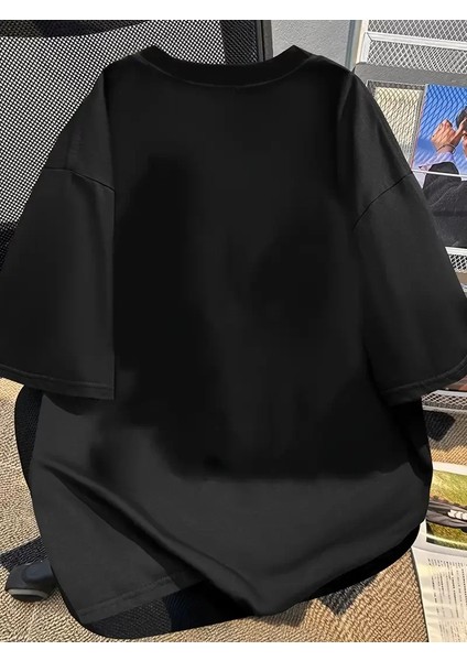 20/1 Penye Compack Baskılı Oversize Bisiklet Yaka Kısa Kol Yazlık T-Shirt - Siyah fiyatları