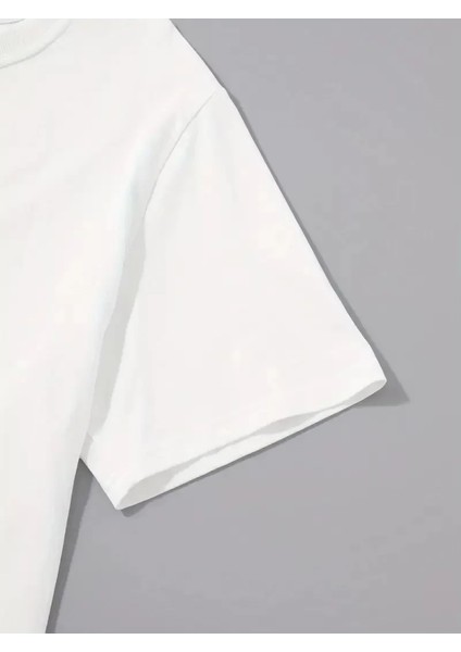 20/1 Penye Compack Palmiye Baskılı Oversize Bisiklet Yaka Kısa Kol T-Shirt - Beyaz modelleri