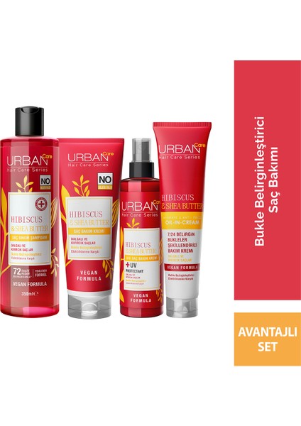 Hibiscus & Shea Butter Kıvırcık ve Dalgalı Saçlara Özel Saç Bakım Seti 4'lü-Sülfatsız-Vegan
