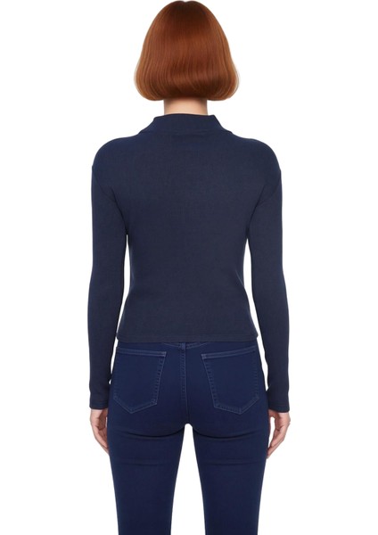 Kadın Moda Şık Regular Dik Yaka Slim Kalıp Örme Fitted Vücuda Oturan Kol Fitilli Esnek Bluz modelleri