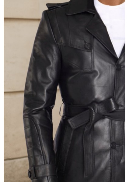 Valdes Hakiki Deri Erkek Siyah Kuşaklı Trençkot fiyatları