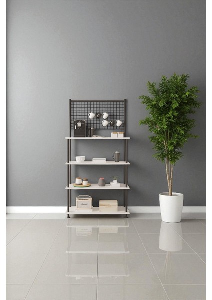 Çevir Kur Beyaz 4 Raflı Kahve Köşesi Dolabı, Mutfak Standı, Mutfak Düzenleyici 71*170*35
