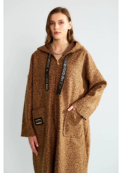 Robin Kadın Kapüşonlu Torba Cep Astarsız Hafif Buklet Kaşe Oversize Uzun Kaban fiyatları