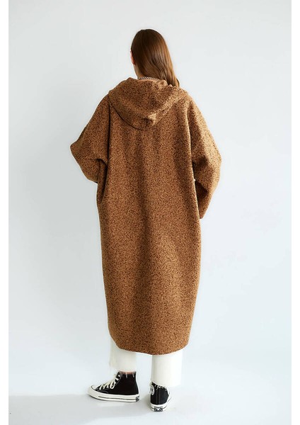 Robin Kadın Kapüşonlu Torba Cep Astarsız Hafif Buklet Kaşe Oversize Uzun Kaban fırsatları